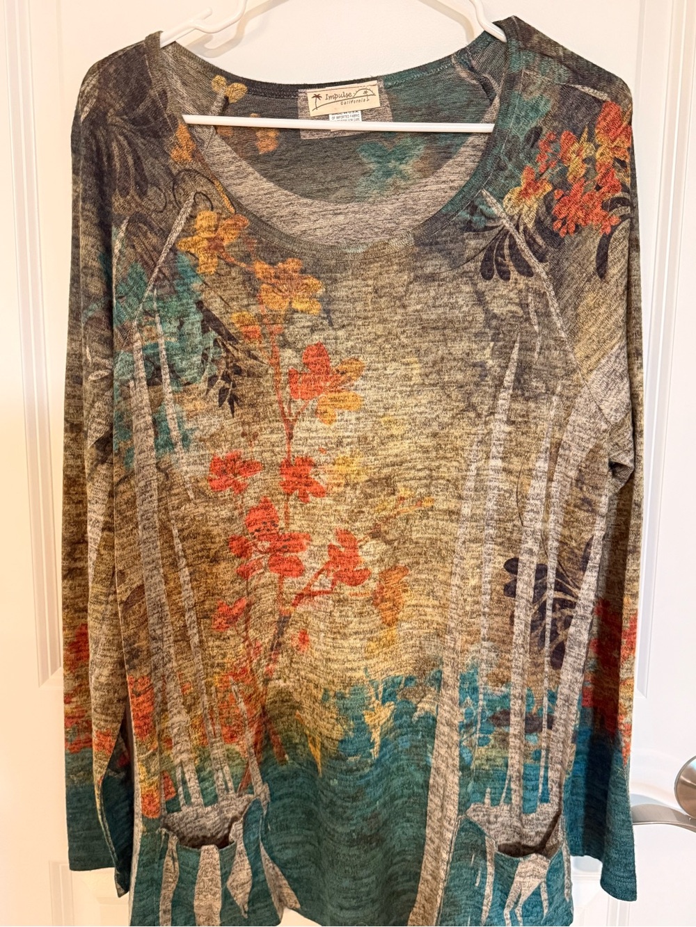 Pulse Olive & Teal Heathered Knit Top